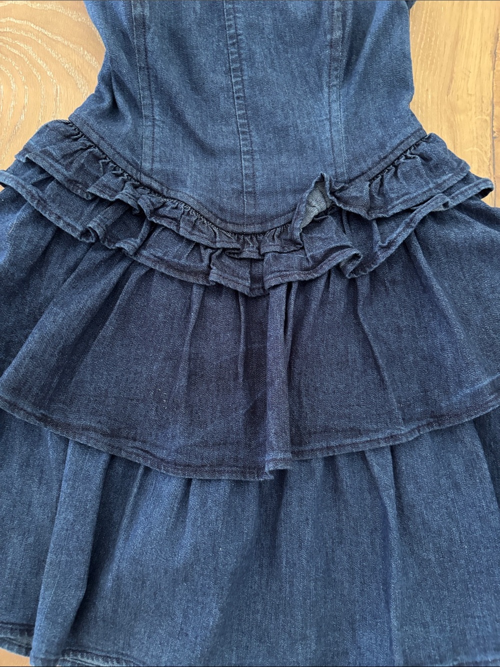 Gap- Love Shack Facy Strapless Tiered Denim Mini Dress - Blue - Picture 7 of 10
